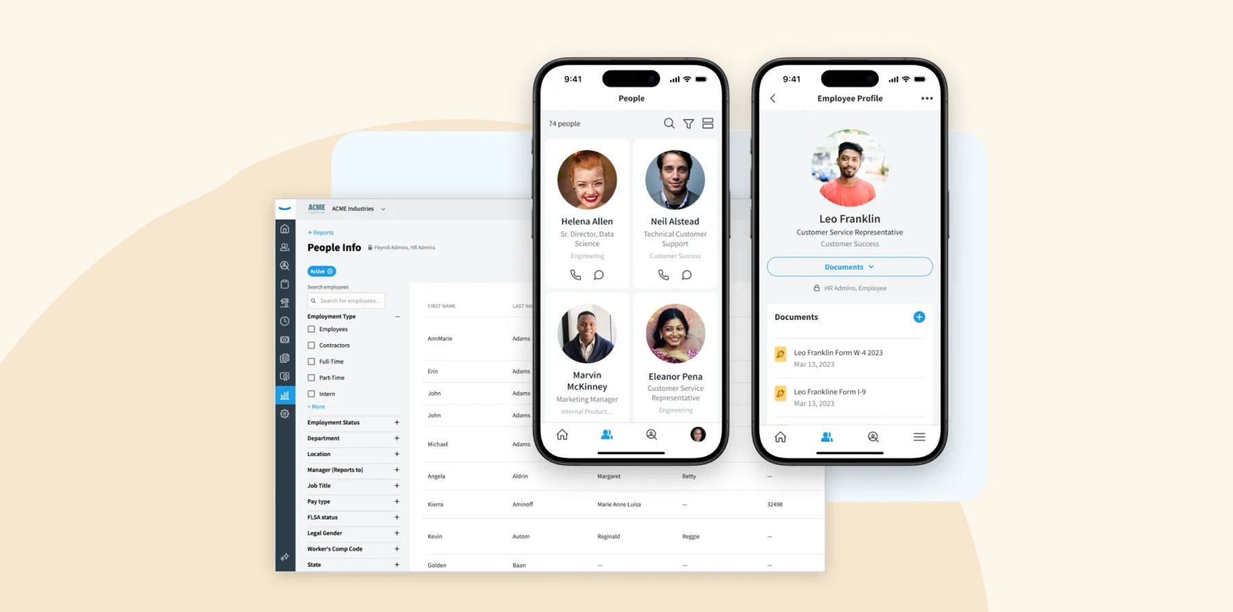 employee profile interface, mobile app employee information display