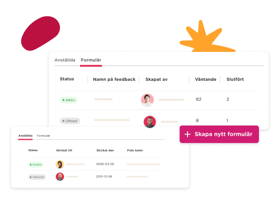 formulär översikt, registrering av anställdas status och feedback med interaktiva element