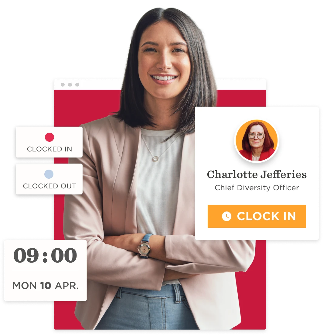 businesswoman, clocking-in-system