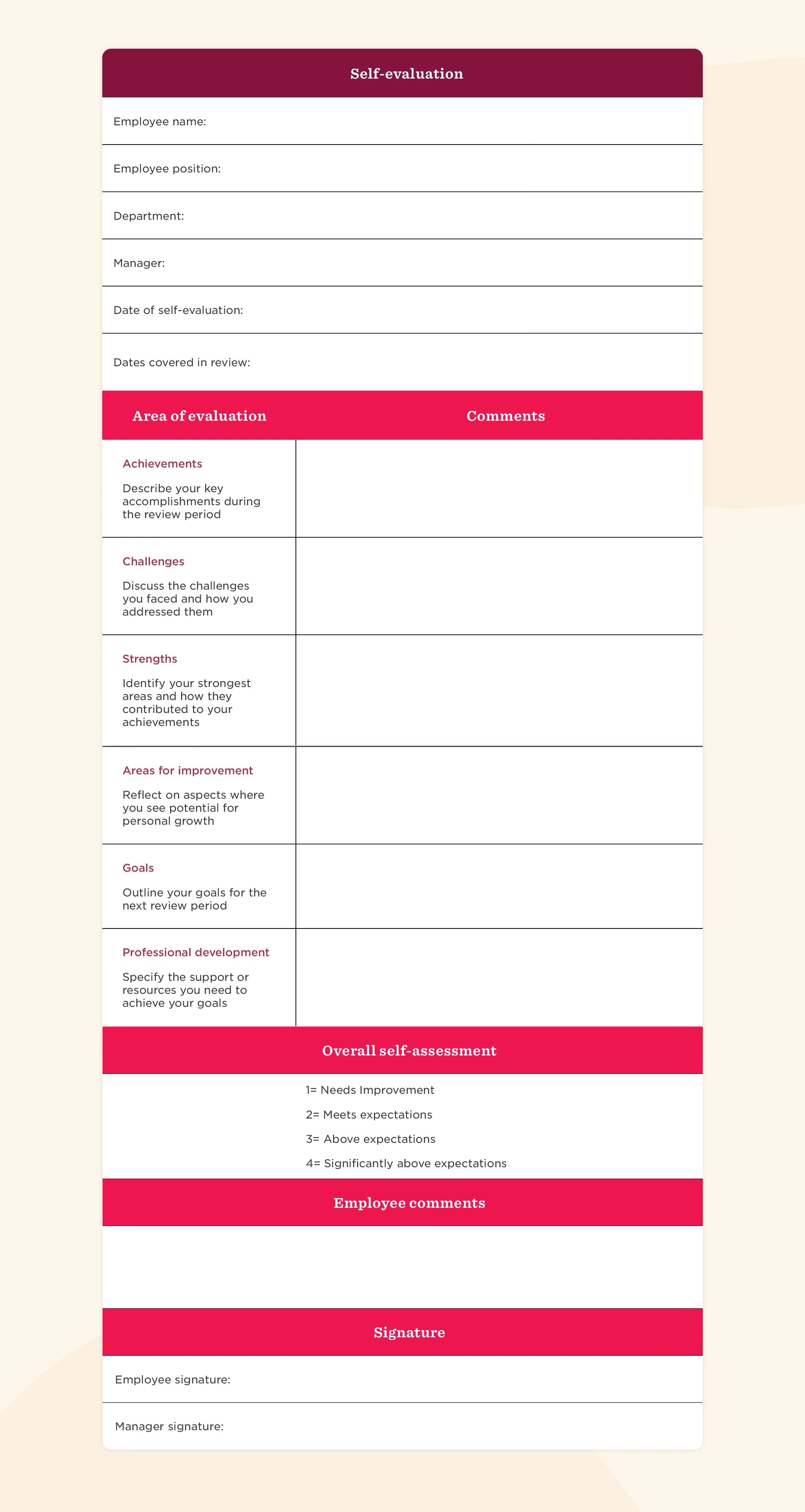 self-evaluation-form, employee-assessment-areas
