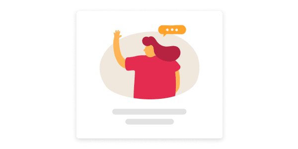 hand raised in greeting, colorful illustration of a person with a speech bubble