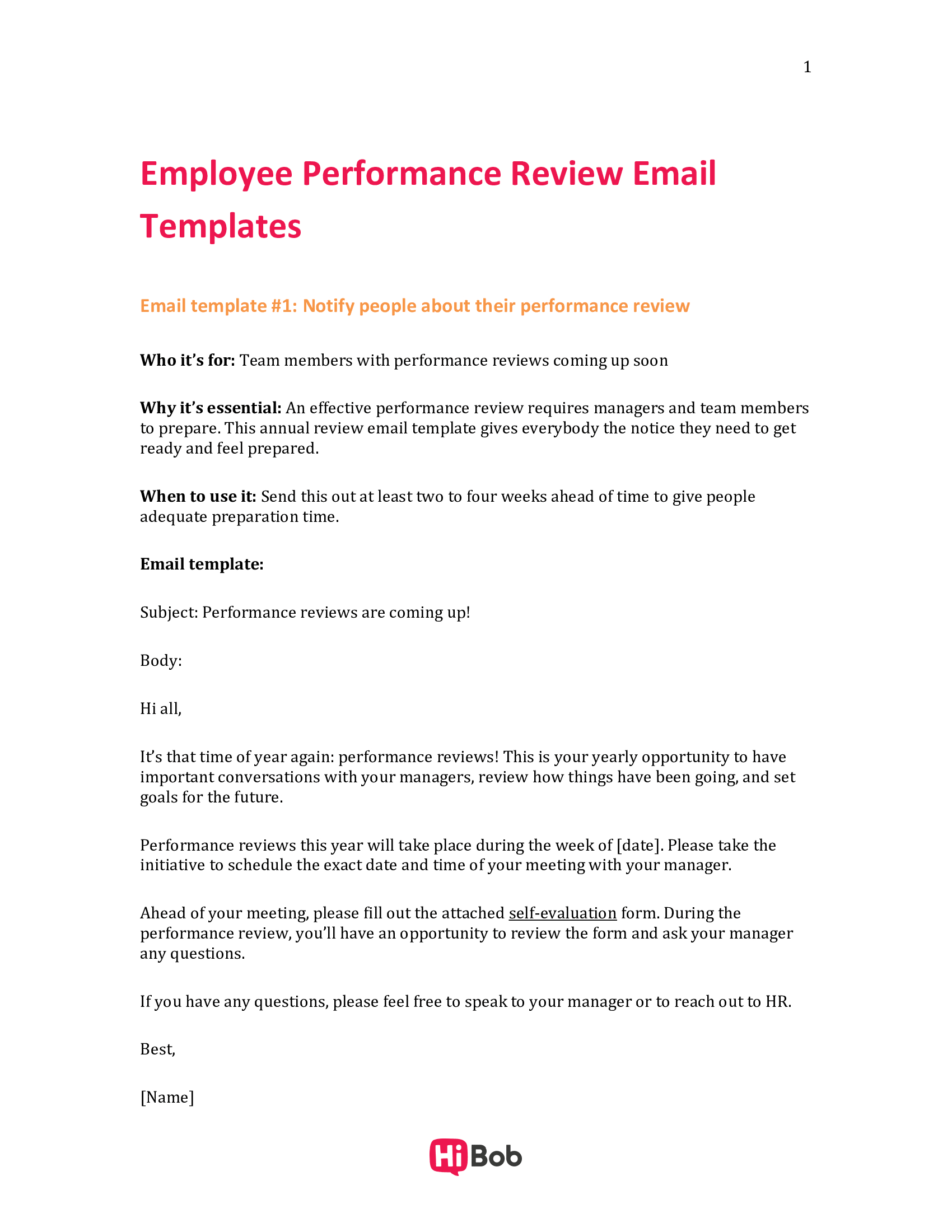 Employee performance review email template highlighting preparation and feedback, Notification for team members about upcoming reviews