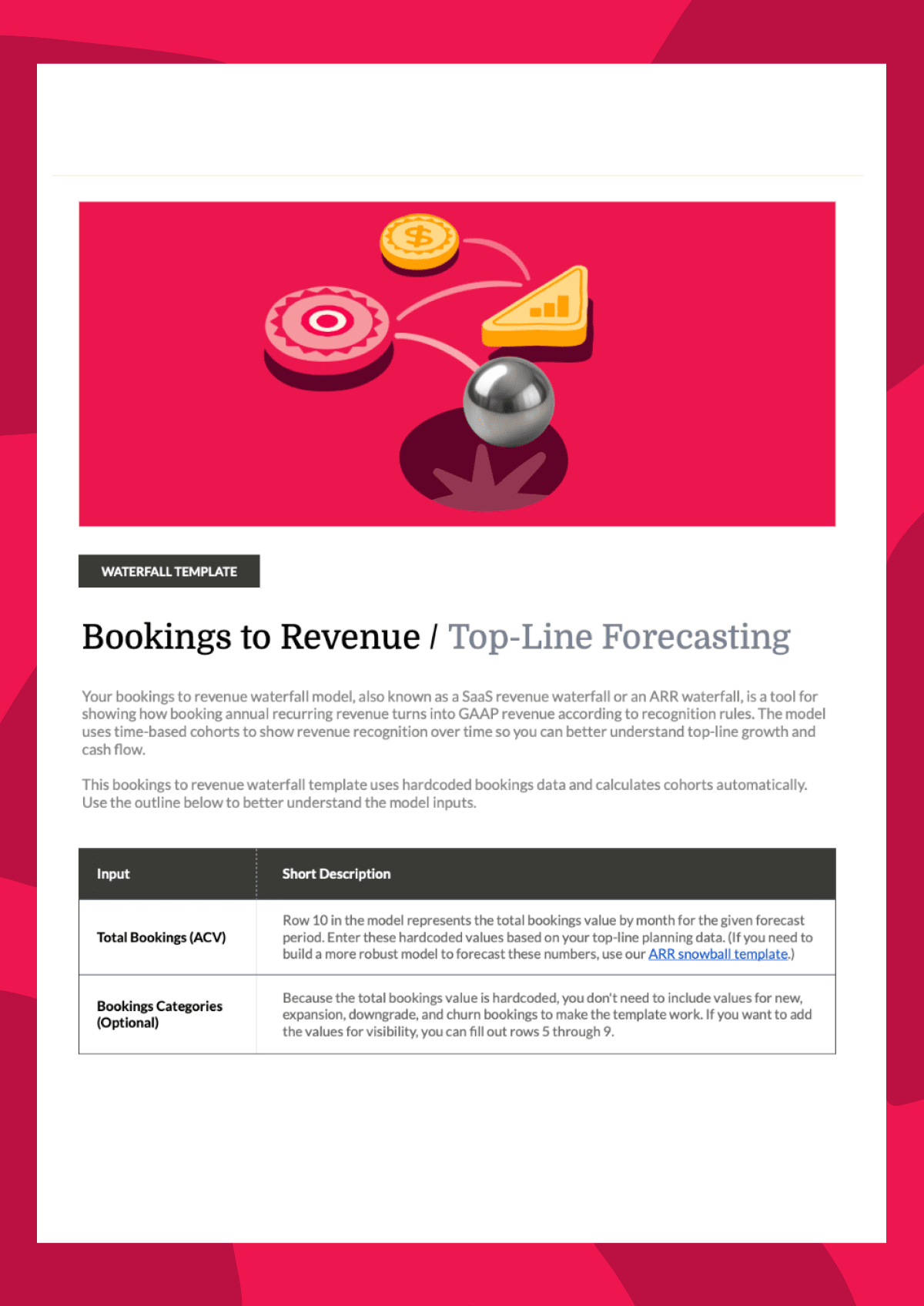 A screenshot of a financial waterfall chart template.