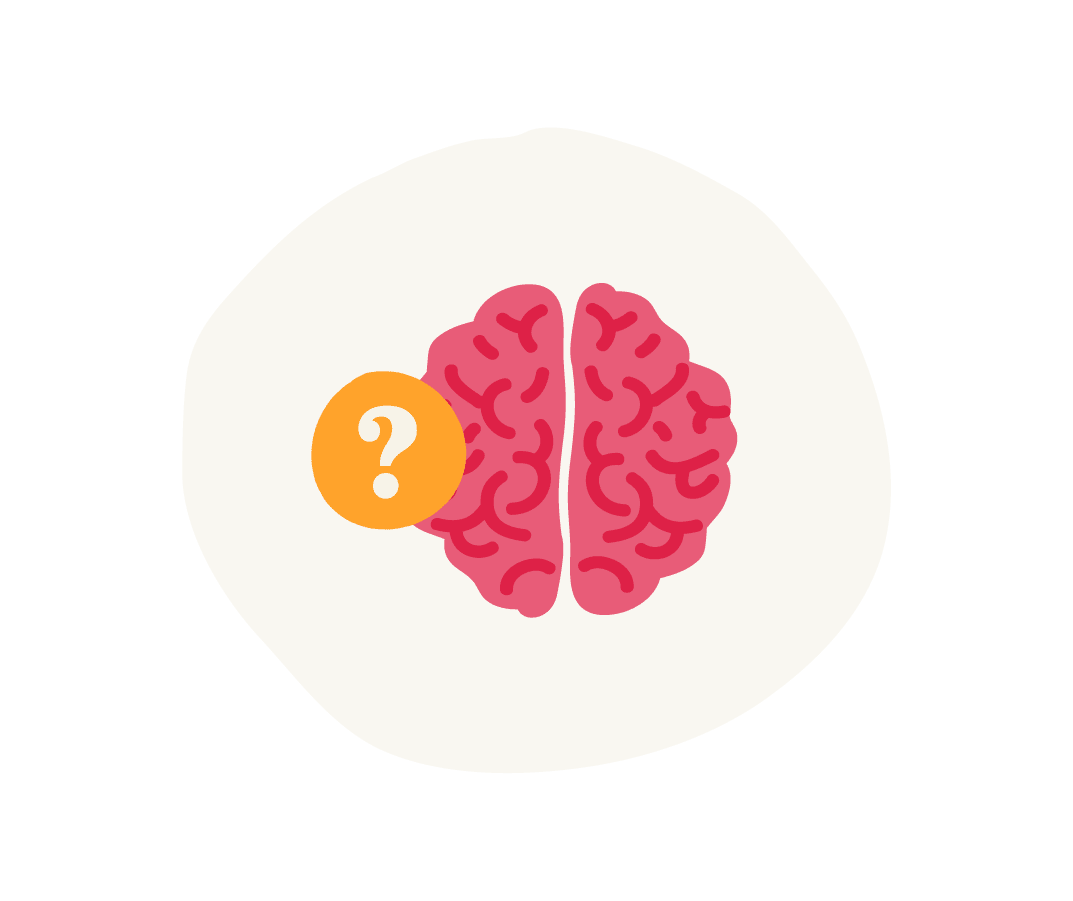 brain illustration, thought concept with question mark