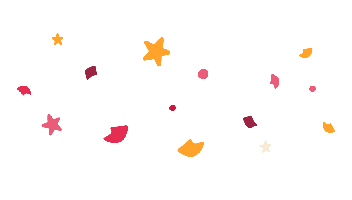 colorful stars and shapes scattered on a white background, creating a playful and festive atmosphere, festive confetti shapes in vibrant colors