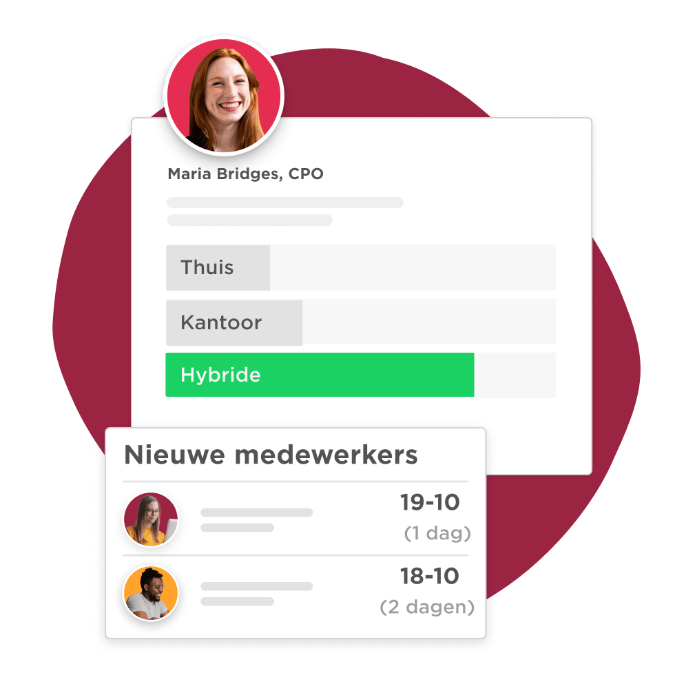 Maria Bridges, CPO profile with hybrid work status and new employees' details in a modern interface., CPO profile display, Hybrid work status with employee updates