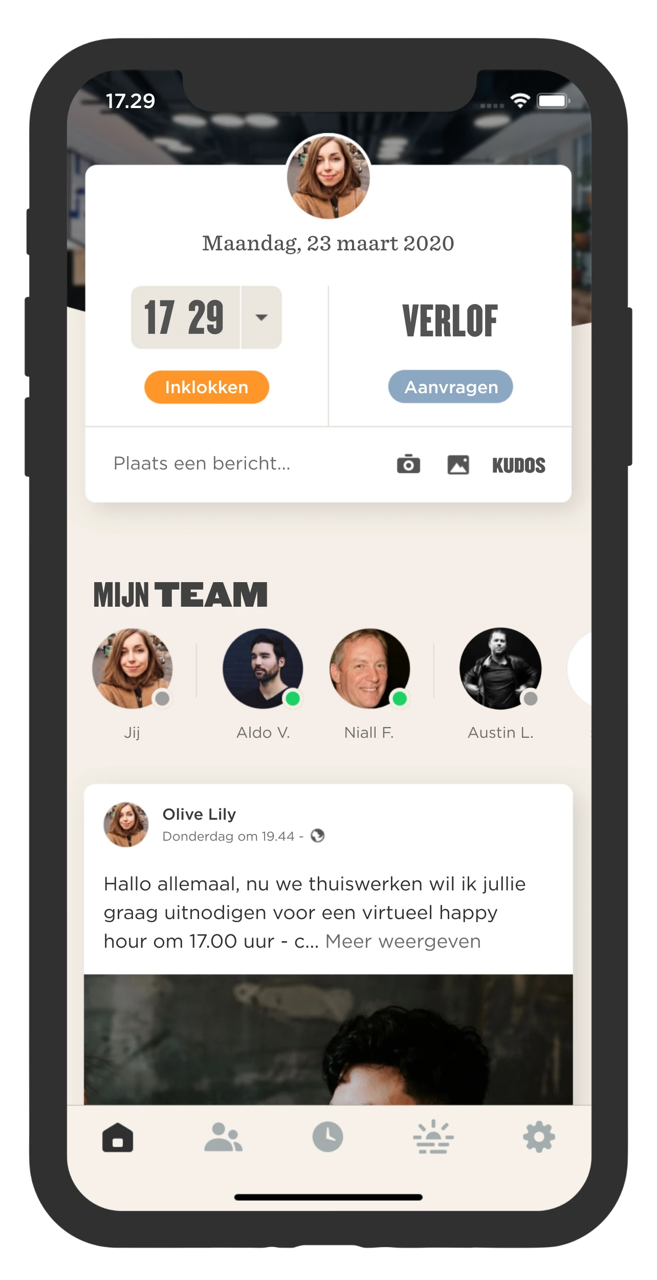 profile screen, team collaboration app