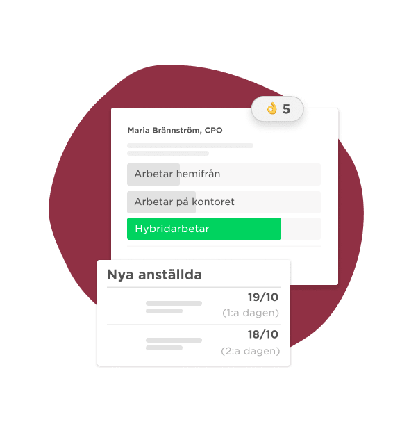 CPO profile with hybrid work status and new hires statistics in a modern design, workplace dashboard with performance metrics