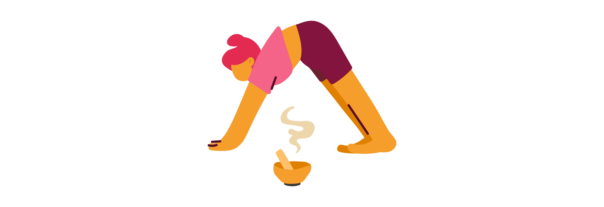 yoga pose, person stretching over a bowl with steam