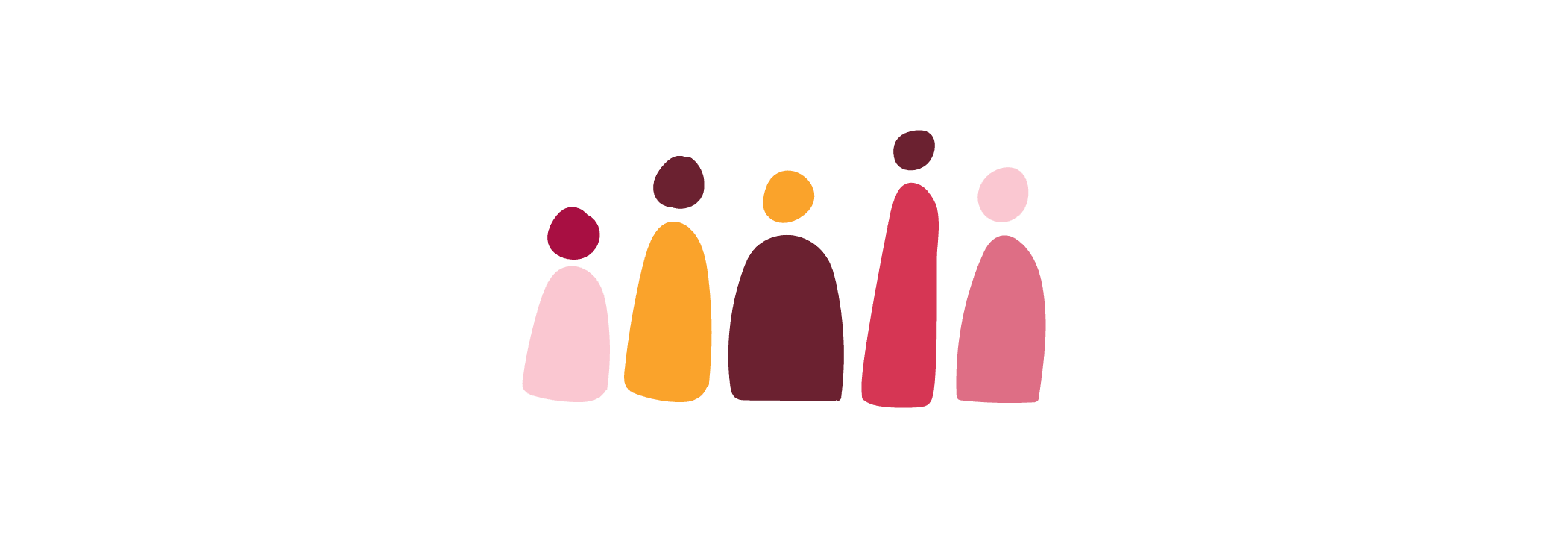 abstract group of stylized figures in various colors, representing community and diversity, colorful minimalist human silhouettes ensemble
