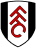 Fulham FC logo featuring a black shield, white background, and stylized letters 'FFC' in bold red., Fulham Football Club emblem with black outline and dynamic design.