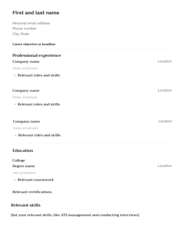 resume-template, professional-experience-education-skills