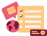 email checklist, global communication and planning symbols