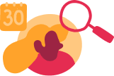 calendar with date 30, magnifying glass over abstract figure