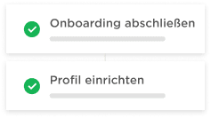 Onboarding process completion with checkmarks and progress bars for user profile setup., User interface for onboarding steps.