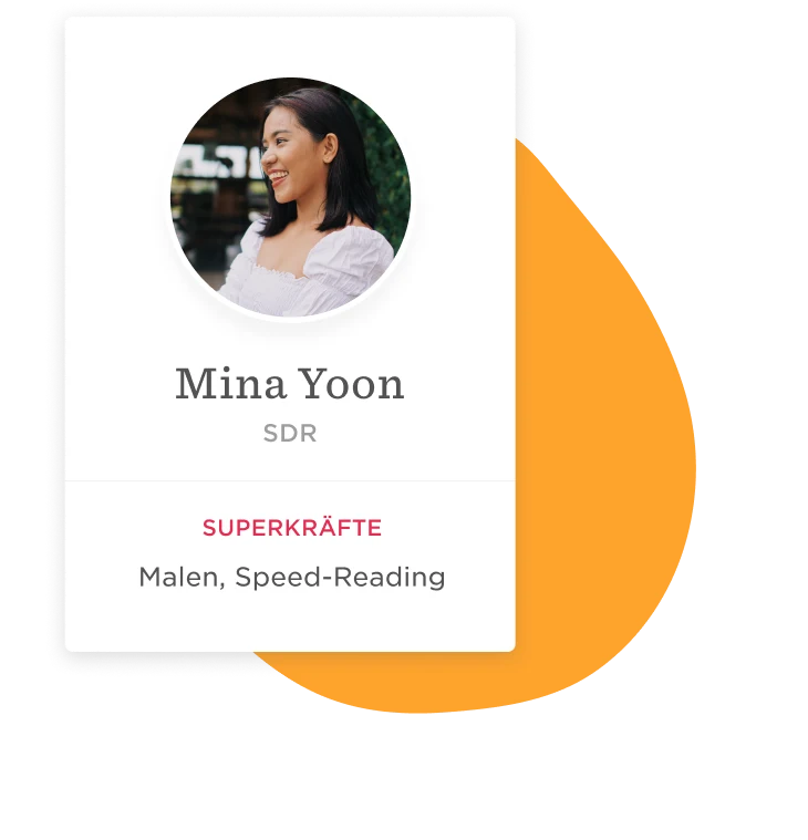 Mina Yoon profile with photo, name, SDR title, and skills in painting and speed reading., MinaYoon, ProfileCard