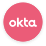 okta logo, circle design with pink background