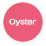 Oyster logo in a circular pink background, emphasizing the brand's identity and visual appeal., Oyster, pink circle logo
