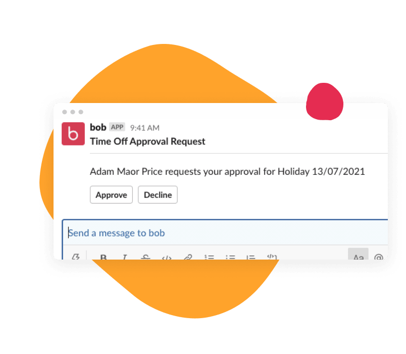 time off approval request message, employee requests holiday approval via app interface