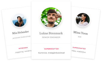 Mia Helander, Lukas Stennmark, and Mina Yoon showcase diverse roles and interests on professional profiles., profiles, team
