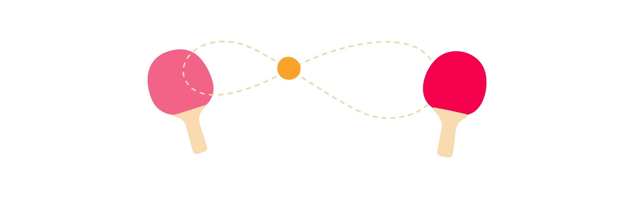 ping pong paddles, orange ball with trajectory line