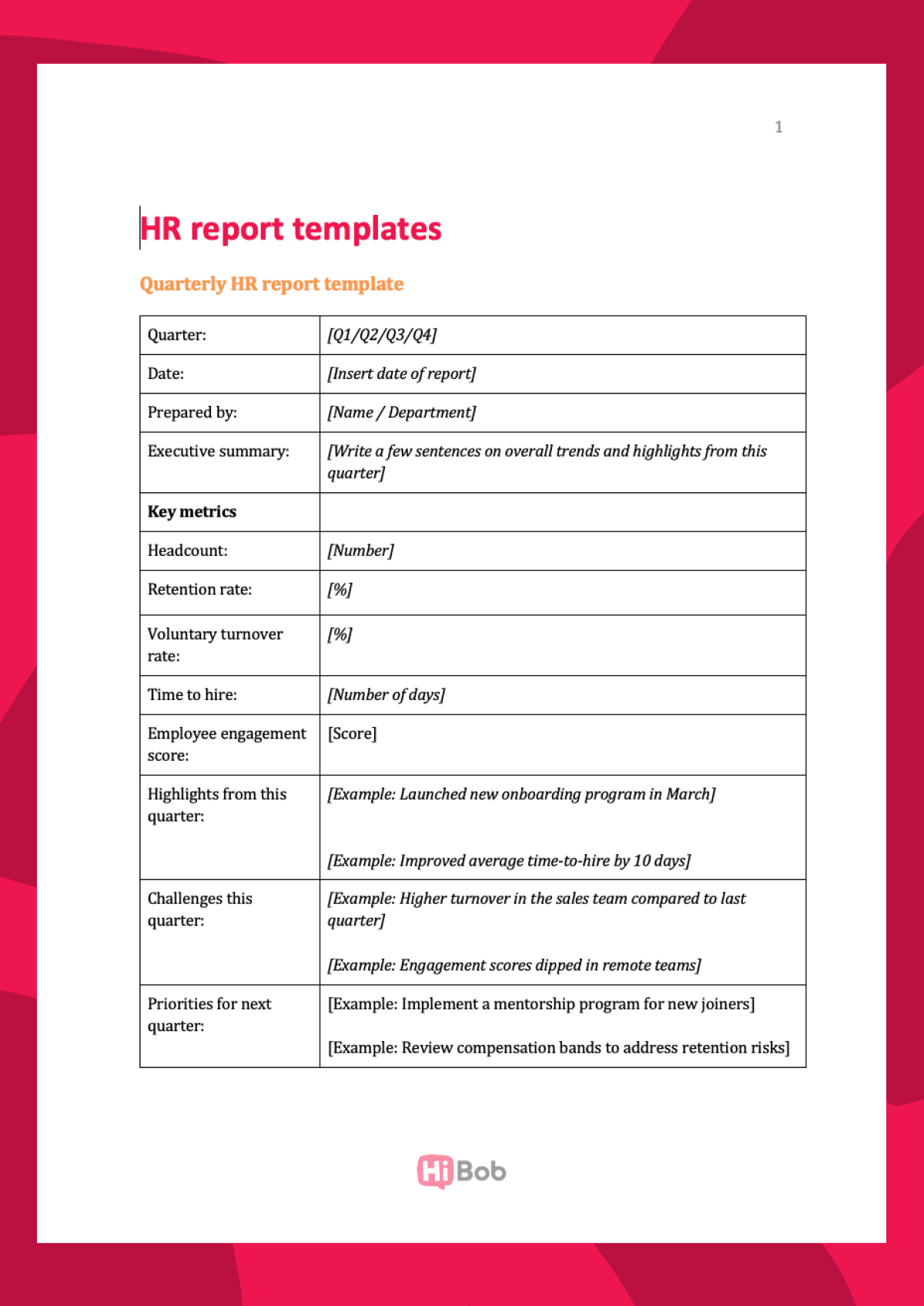 A screenshot of an HR report template.