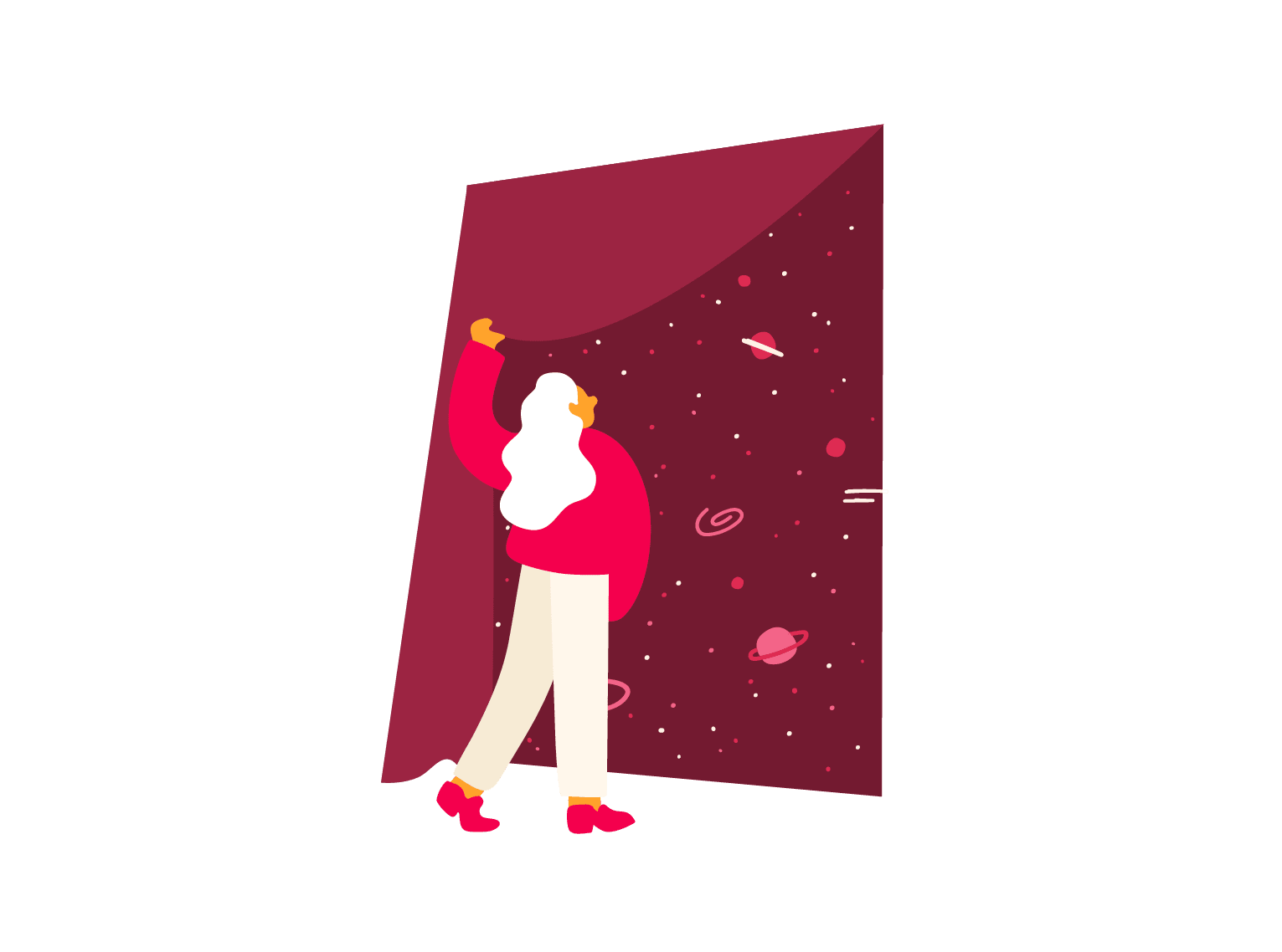 girl, space, curtain