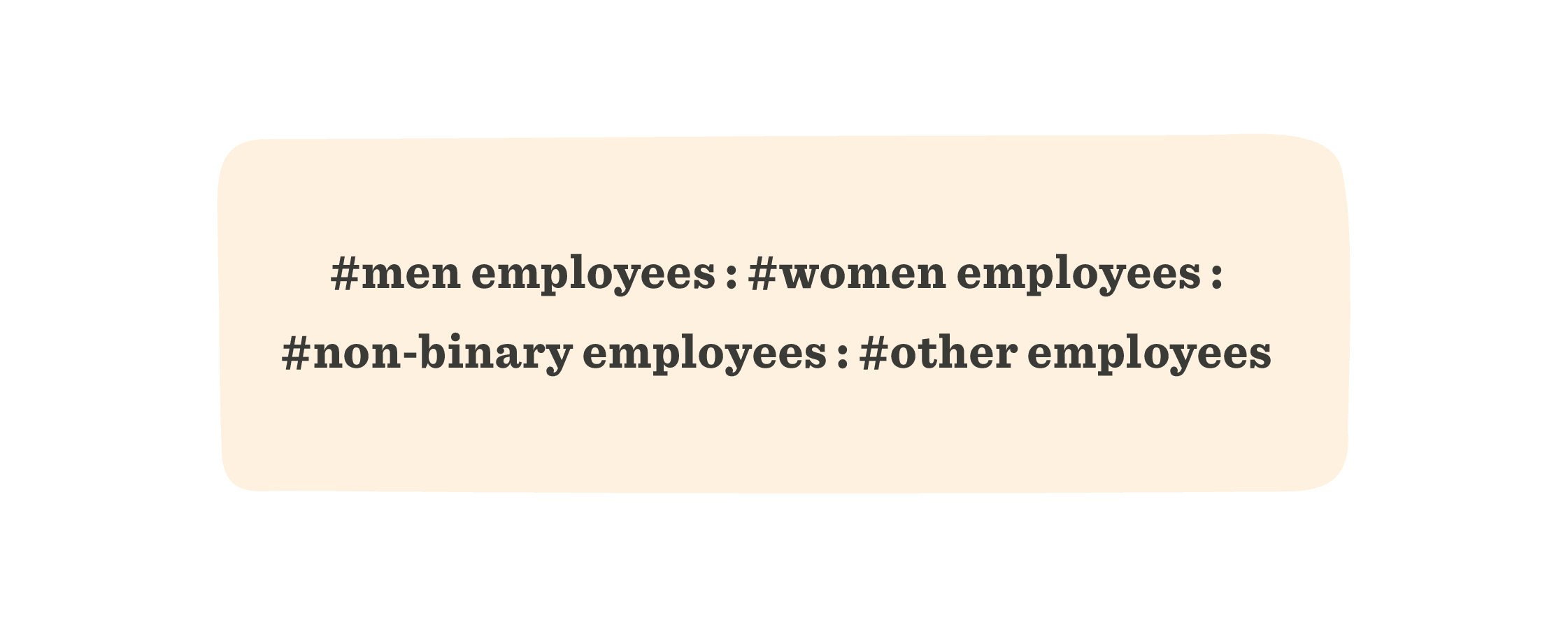 #men employees : #women employees : #non-binary employees : #other employees, Employee diversity hashtags on vibrant orange background.