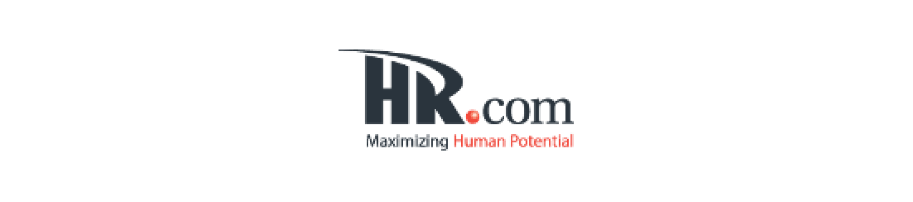 HR.com logo featuring bold text and a tagline "Maximizing Human Potential!" in red and black., HR.com logo highlighting HR services for enhancing human potential.