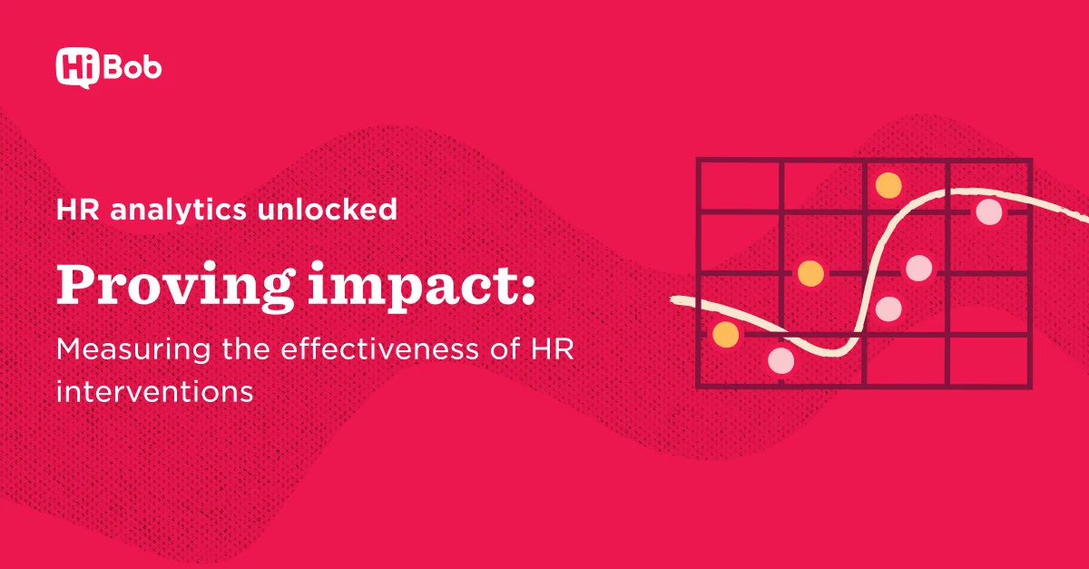 HR analytics design with colorful data points shows trends in measuring HR effectiveness. HiBob branding featured prominently. HR analytics, HiBob branding