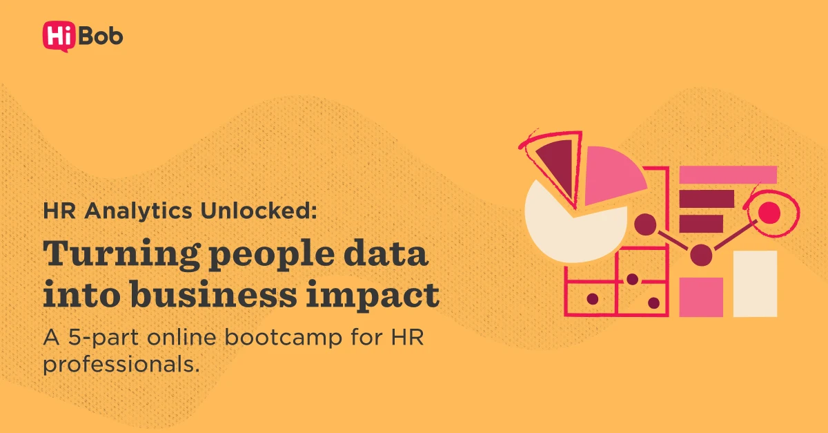 HR analytics bootcamp promotion with colorful graphics showcasing data visualization and business impact concepts., HR analytics, business impact