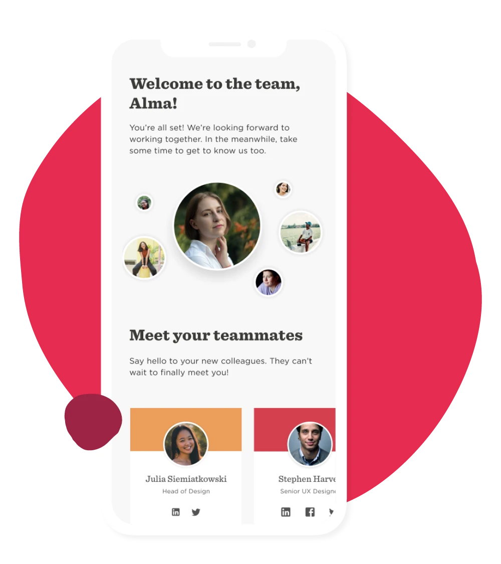 welcome-message, teammates-profiles