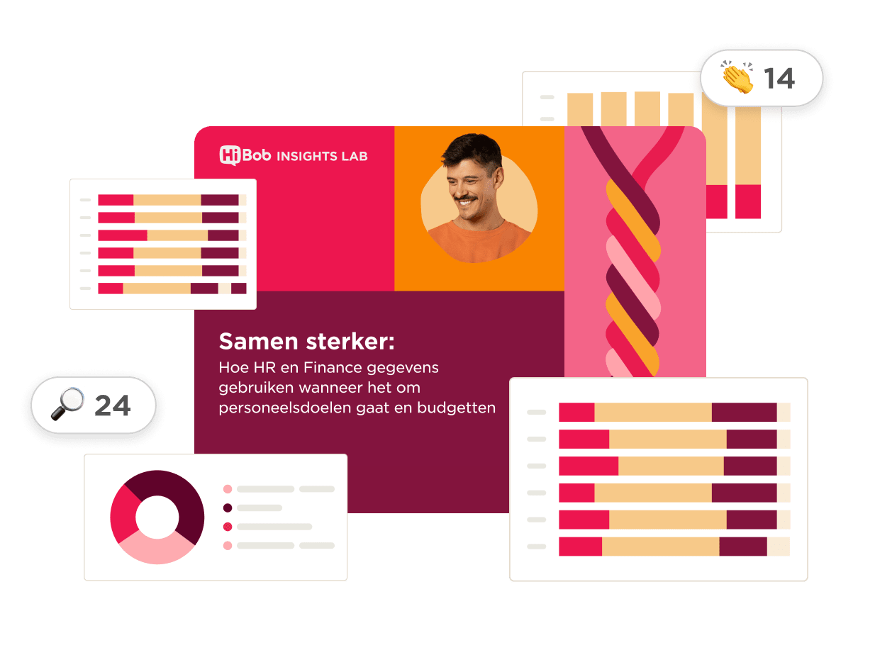 Insights Lab visual featuring charts, statistics, and a person discussing HR and finance data collaboration, HR data analytics, finance collaboration