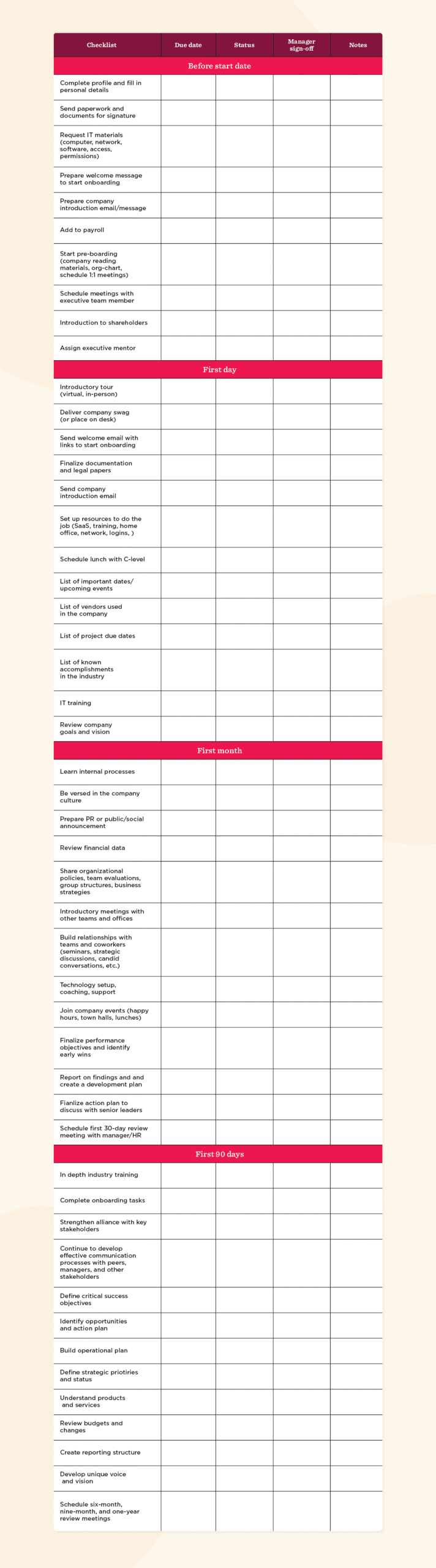 Screenshot of HiBob's free onboarding templates