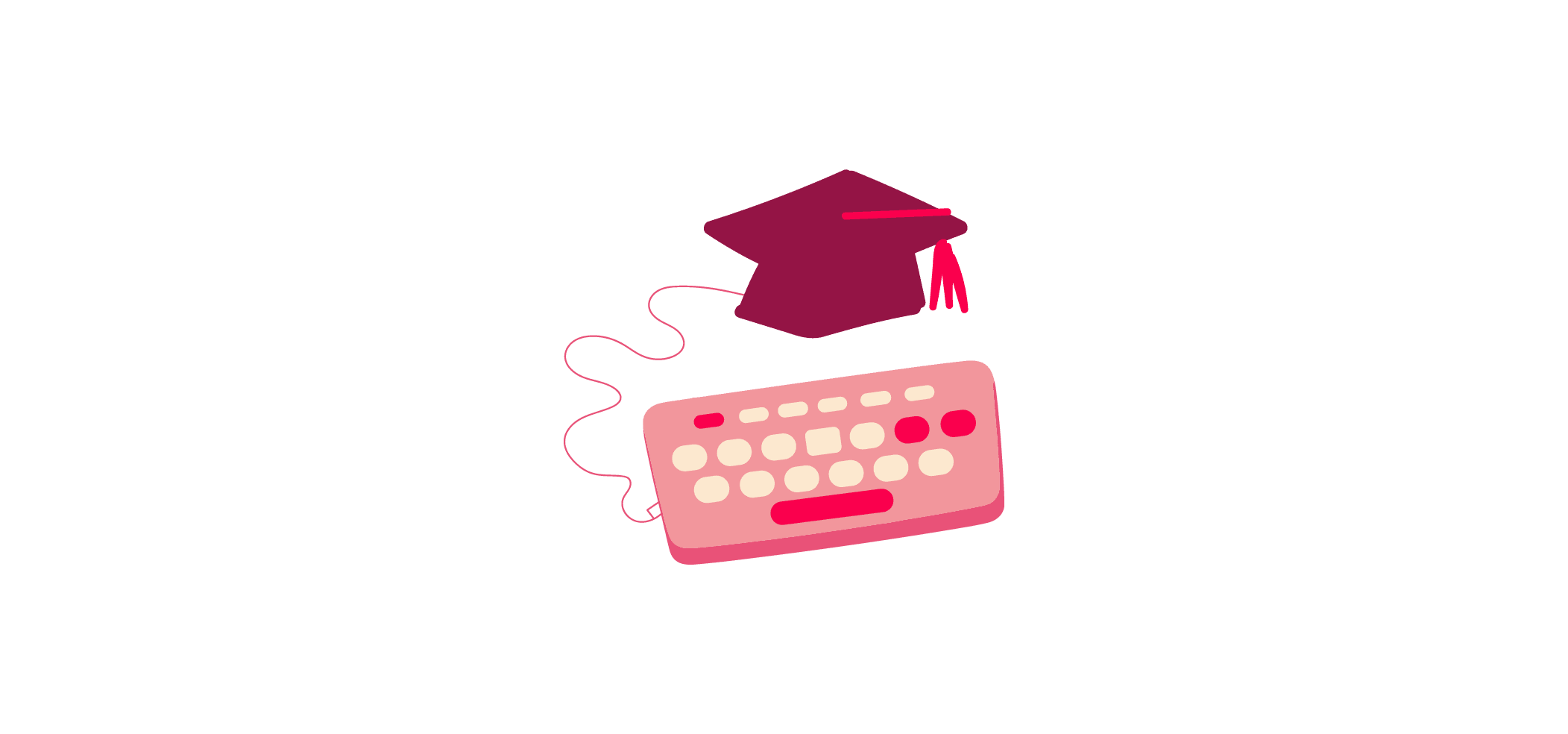 graduation cap, stylish keyboard illustration