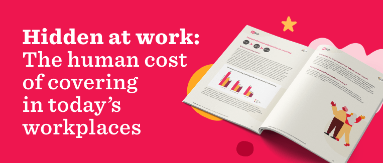 Hidden at work report cover showcasing insights on workplace covering, with colorful charts and engaging design elements. Hidden at work, workplace insights