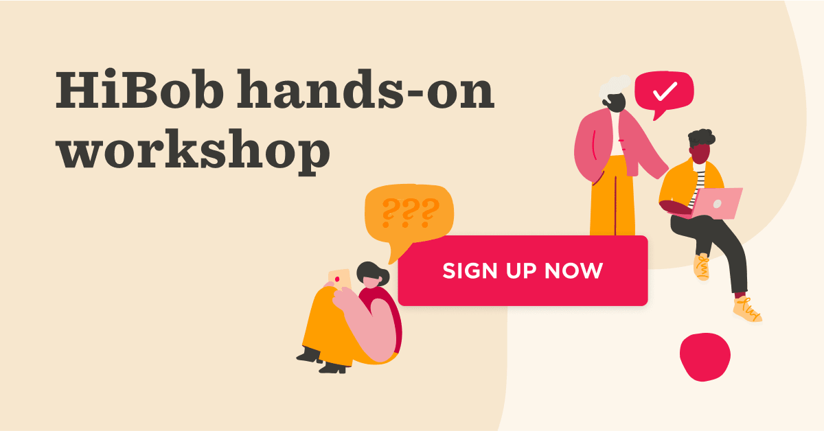 HiBob workshop graphic featuring diverse characters, registration call-to-action, and engaging dialogue icons. , HiBob, workshop