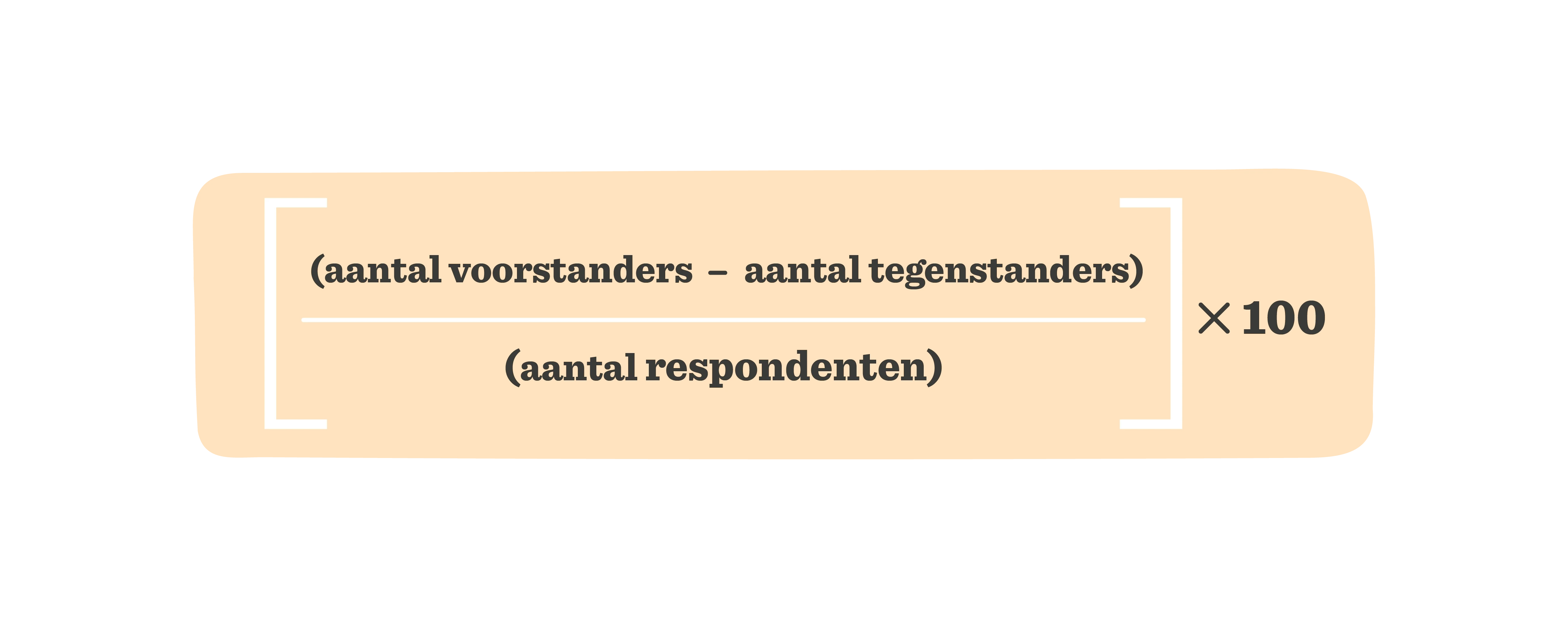 calculating support percentage equation in bold font on orange background, support opposition response calculation formula in Dutch