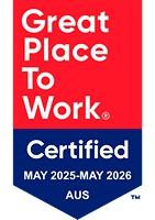 Great Place to Work Certified badge, valid May 2025-May 2026, showcasing recognition for quality workplace in Australia. , GreatPlaceToWork, WorkCertification
