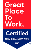 Great Place to Work® certification badge, valid Nov 2024-Nov 2025, UK, showcasing workplace excellence. Certified quality, workplace certification badge, Great Place to Work UK