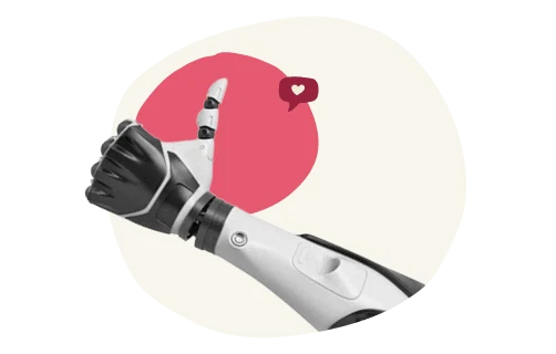 robotic hand, heart symbol