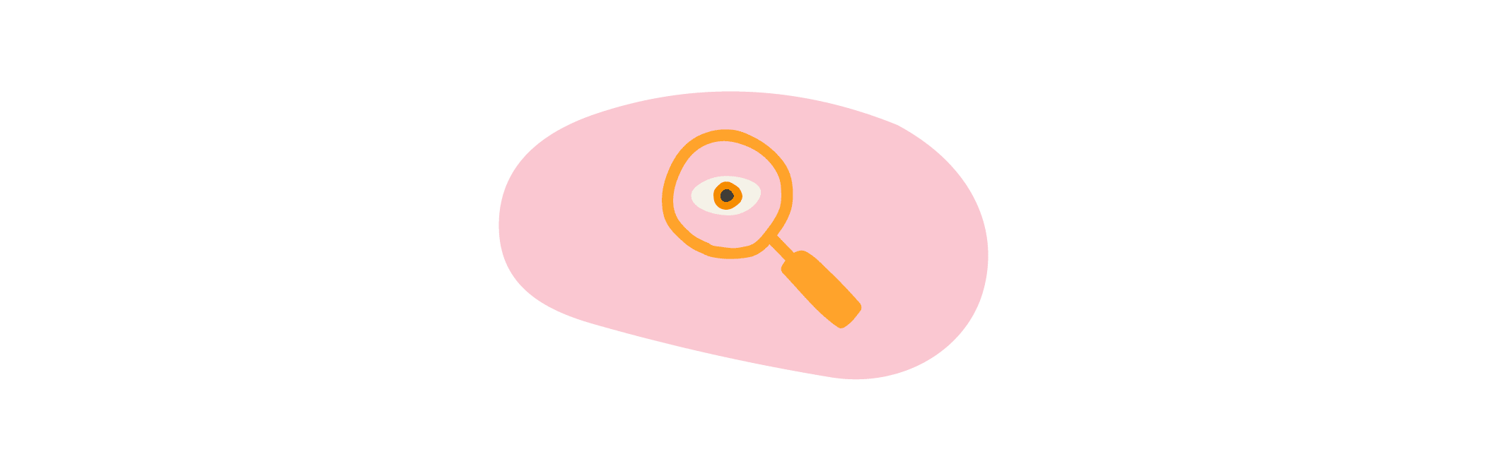 magnifying glass over an eye illustration on pink background, artistic representation of curiosity and exploration themes
