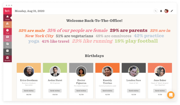 welcome-back-to-the-office-infographic, team-birthdays-and-demographics-summary