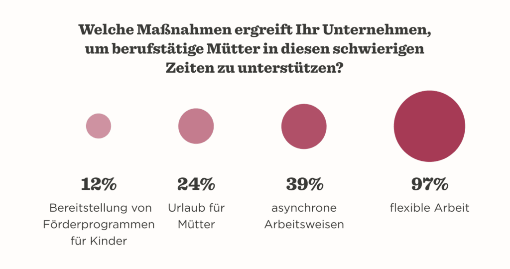 flexible_Arbeit_97%_Unterstützung_für_Mütter, Urlaub_für_Mütter_24%_Förderprogramme_12%