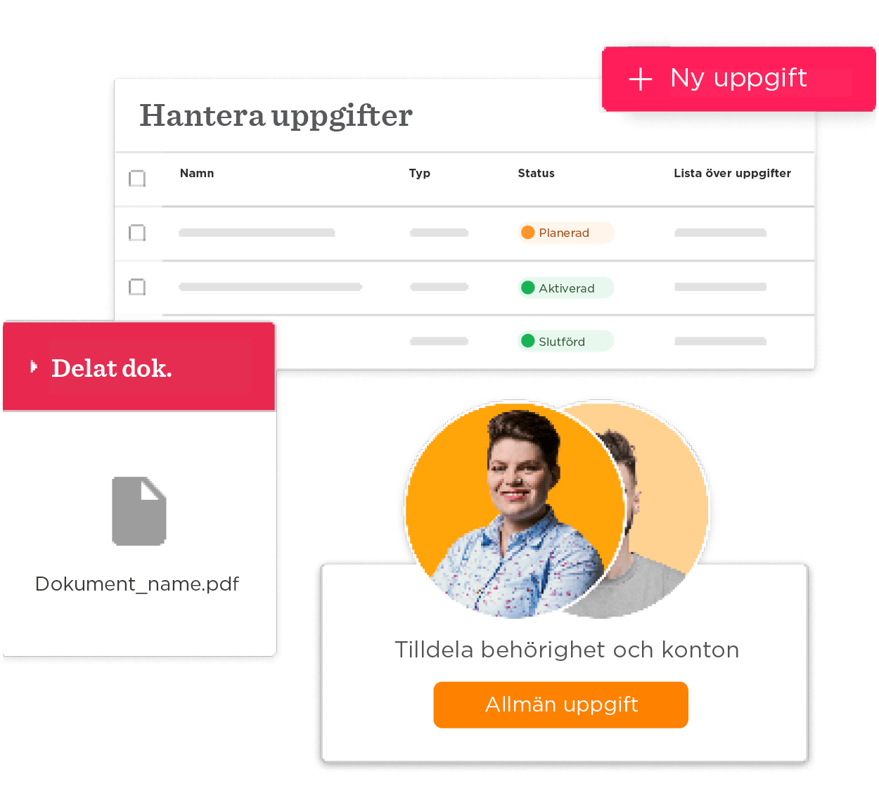 task management interface, user profile and document sharing features