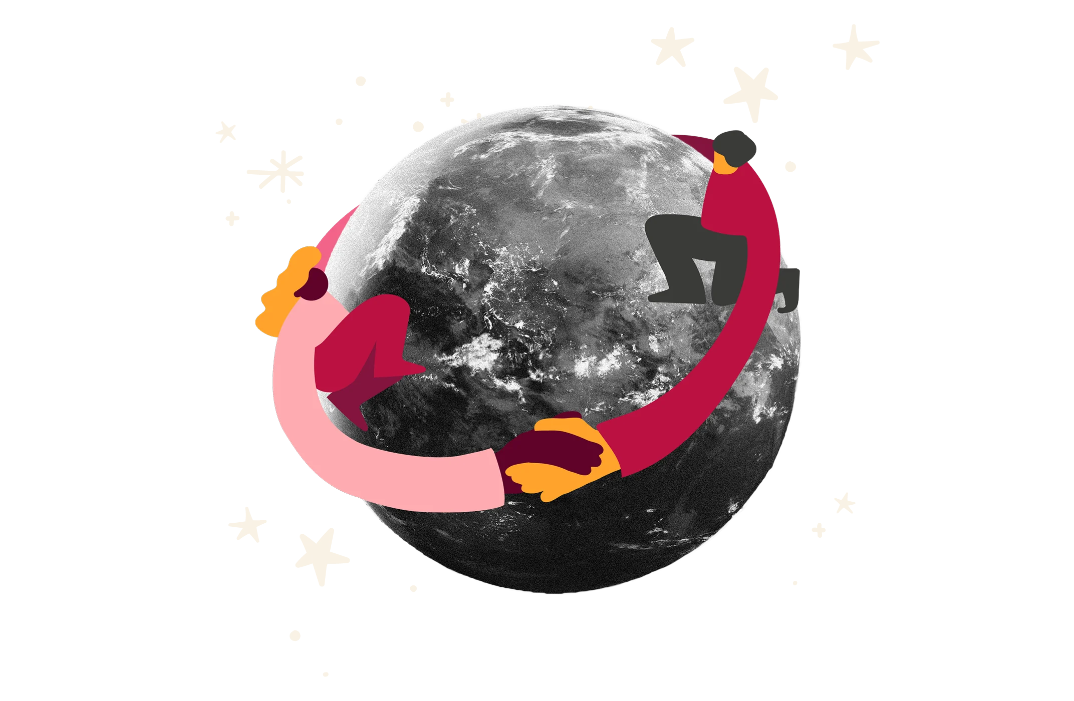 hands united, people around moon