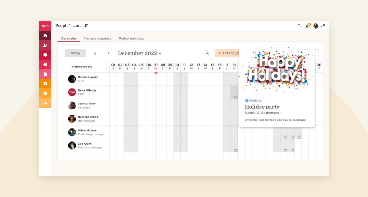 time off calendar, holiday party notification