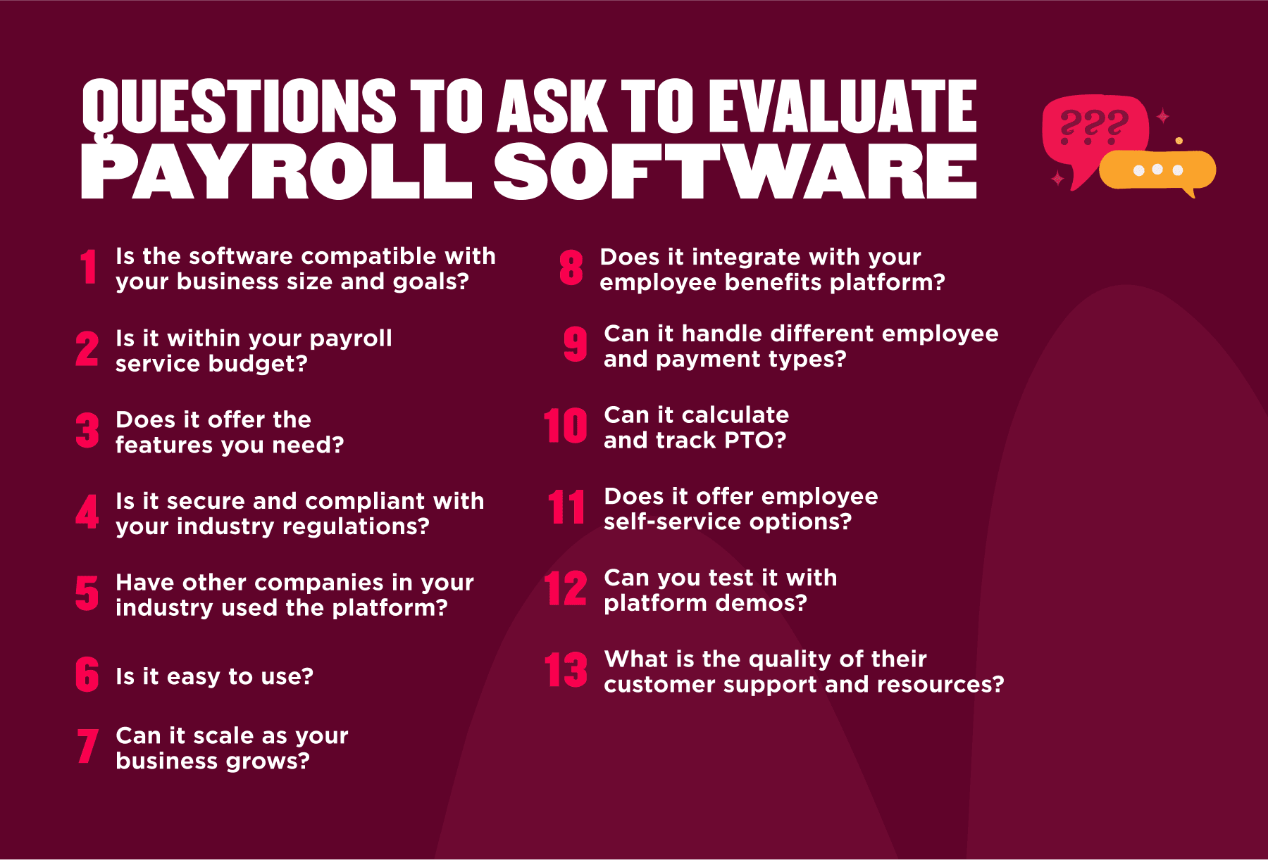 questions to evaluate payroll software, business needs, features, budget, compliance, integration, employee options, customer support, payroll software evaluation, business growth, key questions