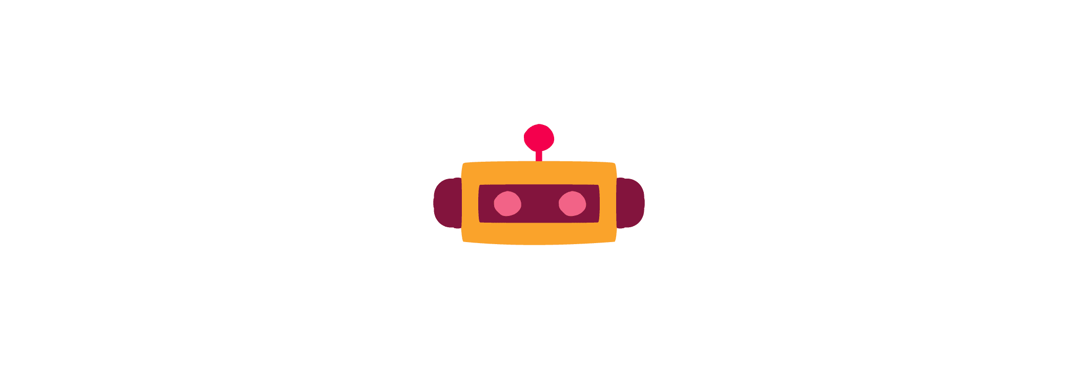 robot illustration, colorful robot design with a pink antenna and expressive eyes on a black background