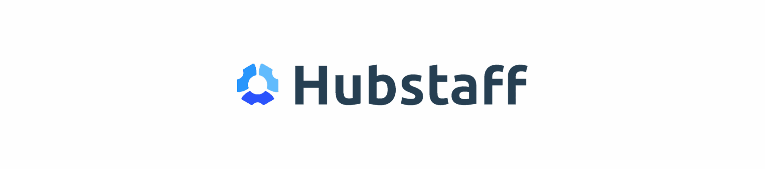 Hubstaff logo featuring a blue icon above the brand name in dark blue, representing time tracking solutions. Hubstaff, logo, branding